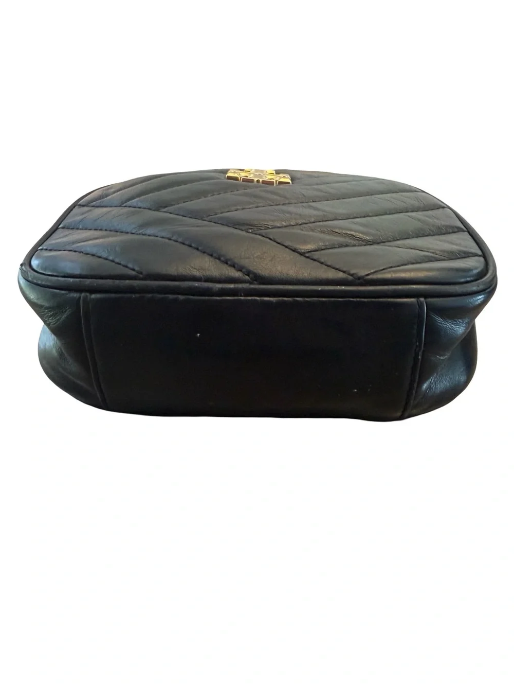 Tory Burch Black Quilted Leather Camera Crossbody with Gold Chain and Tassel